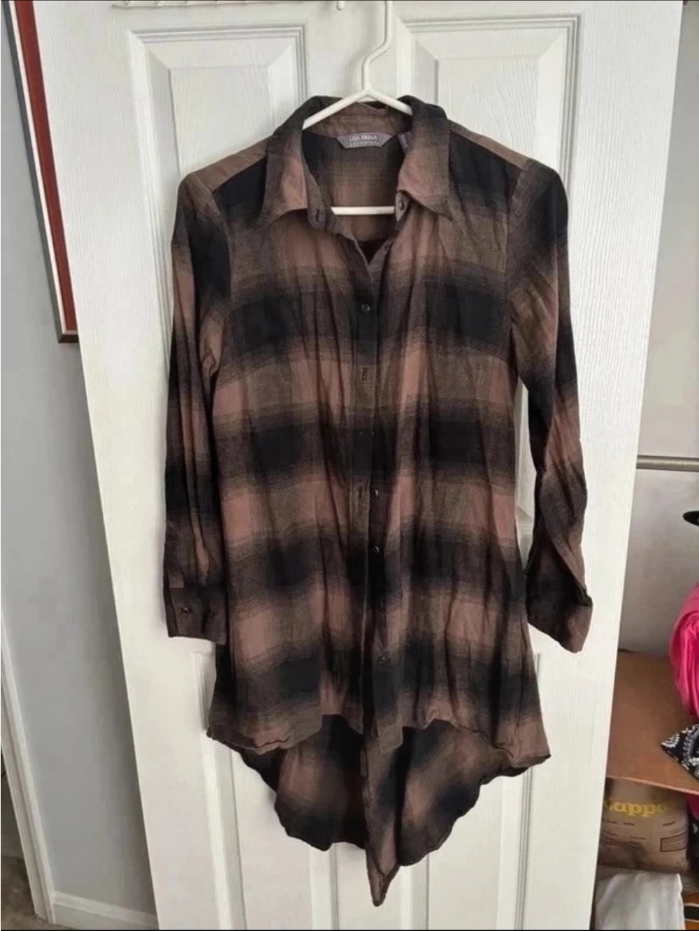 Lisa Rinna Collection Plaid Button-Down Tunic in Brown and Black